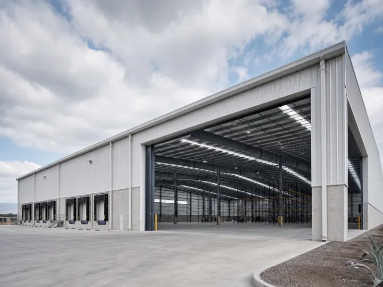Nave industrial de acero con grandes claros libres para producción y almacenamiento