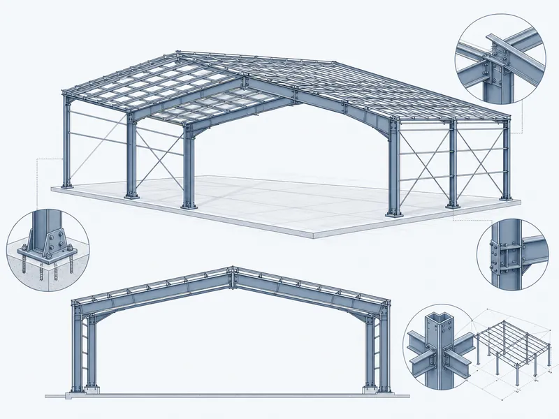 Diseño estructural de nave de acero con marcos rígidos y claro libre sin columnas intermedias