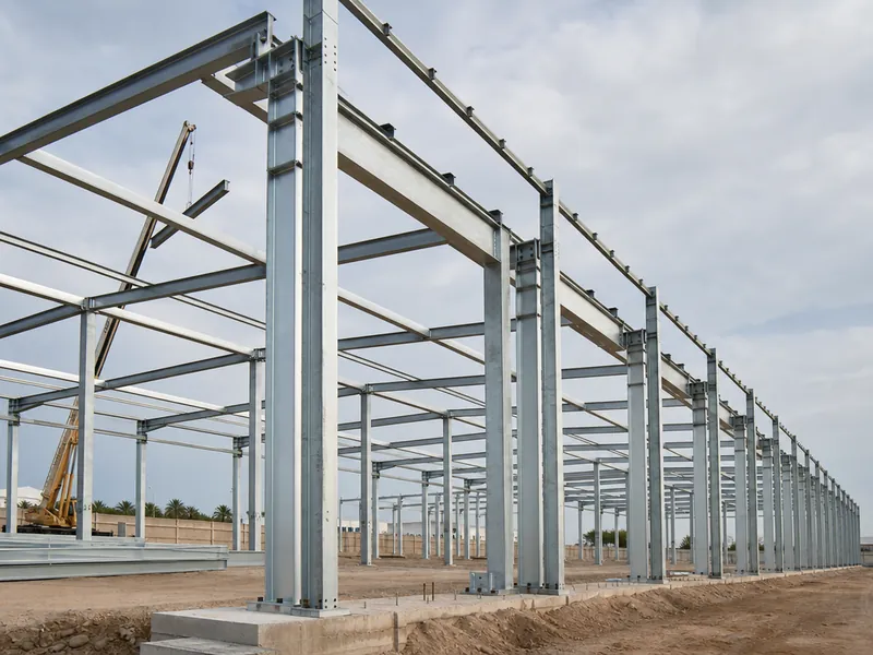 Estructura de acero prefabricada en montaje que muestra durabilidad y rapidez de obra