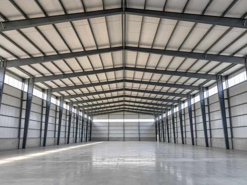 Nave industrial de estructura metálica con grandes luces sin columnas intermedias